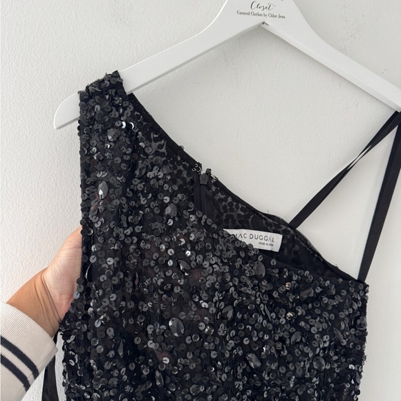 MAC DUGGAL Black One Shoulder Sheer Hand Sequined Mini Dress 4 - Picture 11 of 12